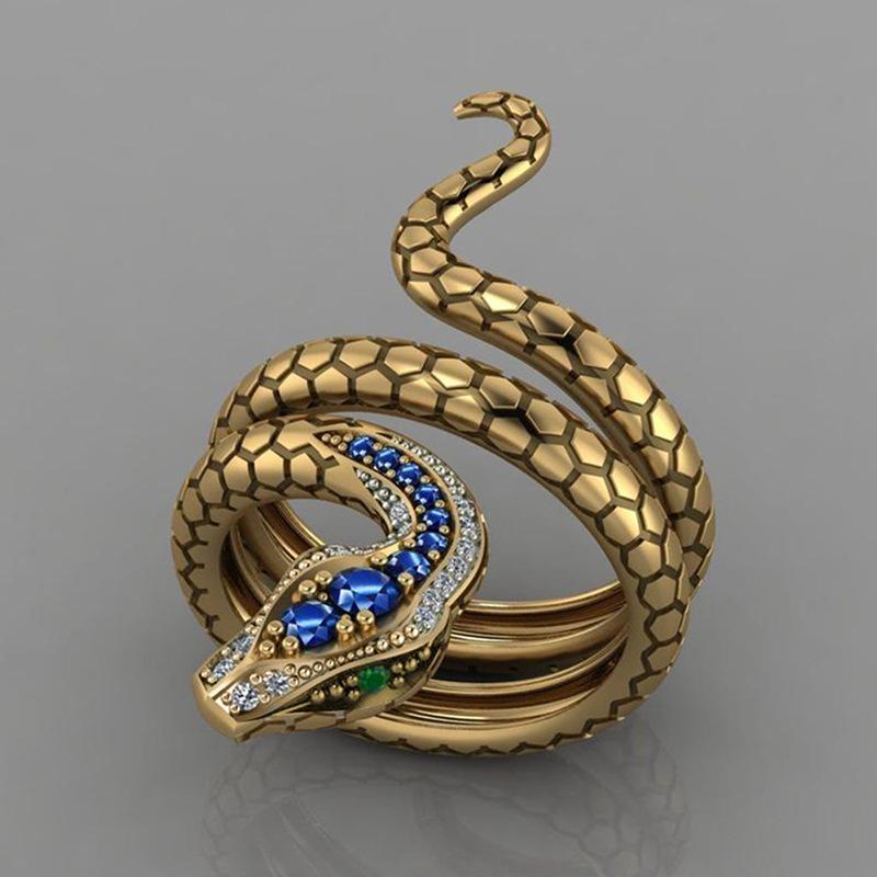 Creative Serpentine Sapphire Blue Zircon Unisex Ring, Ring Jewelry
