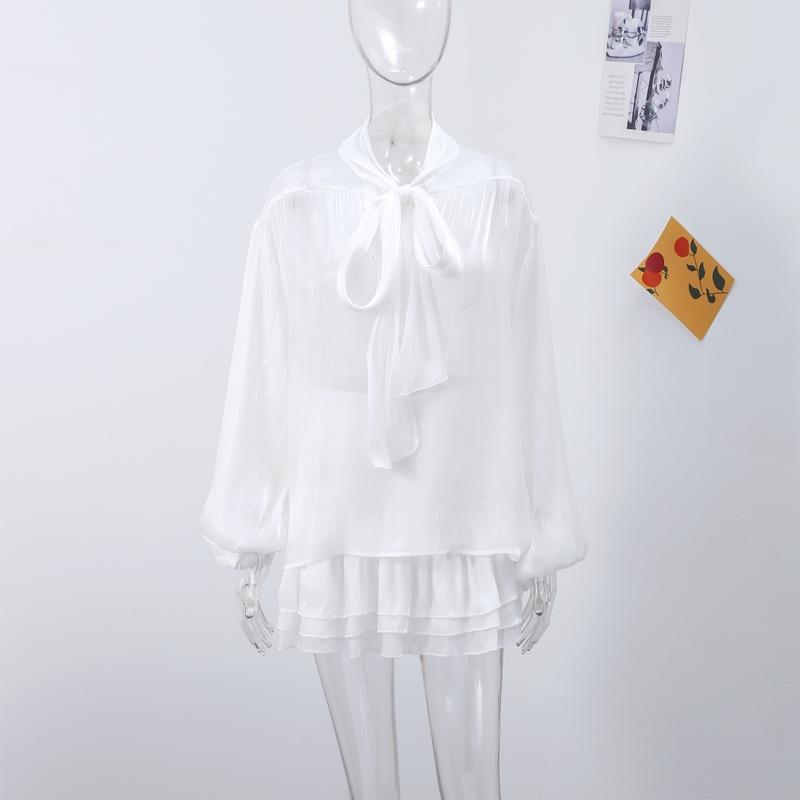 Elegantní mašle na sukni, obleky pro ženy, šněrování, O-výstřih, halenka s lanternovými rukávy a vysokým pasem, sladká skládaná sukně, jarní nová sada 2 kusů