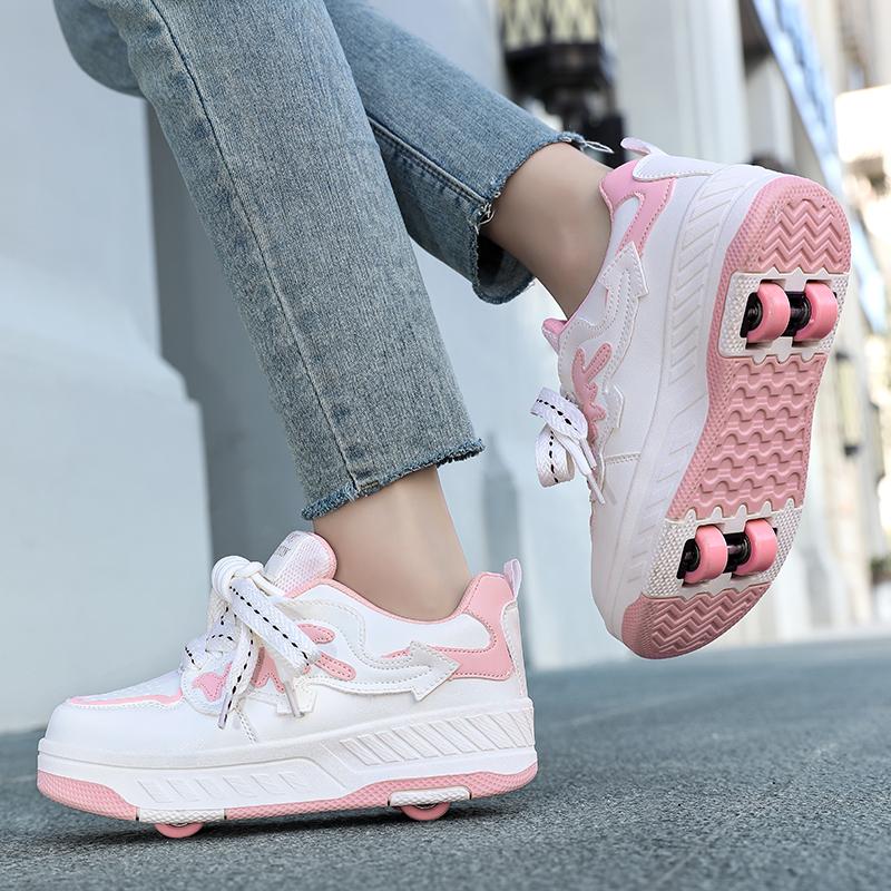 Scarpe con ruote per bambini/ragazze, stivali sportivi a quattro ruote, pattini a rotelle rimovibili, scarpe da skate per studenti, scarpe sportive