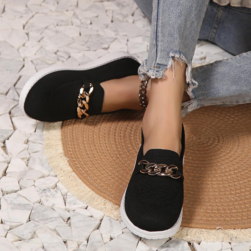 Zapatos De Mujer Autumn Women Slip On Shallow Chain Flat Mesh Breathable Walking Shoes Female Sneakers Women Plus Size 36-43