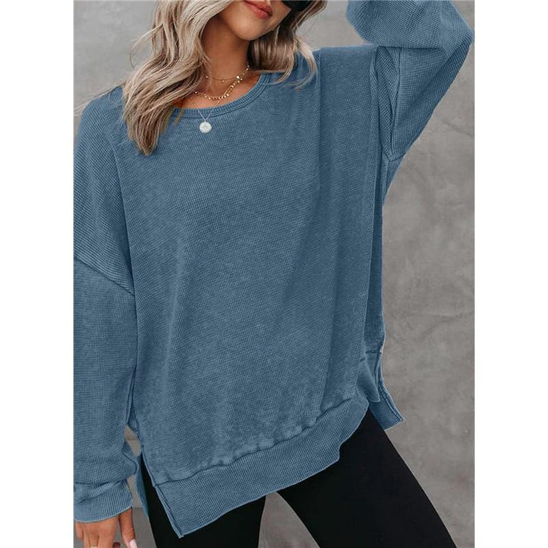 Women's Crew Neck Sweatshirt Loose Batwing Long Sleeve Pullover Irregular Hem Casual Blouse
