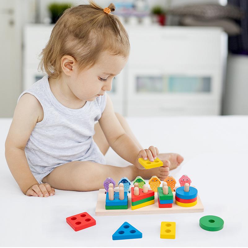 Non-Toxic Montessori Early Education Geometric Shape Blocks Matching Cognitive Toys For 1-2 Years Old Babies Assembly Color Shape Games