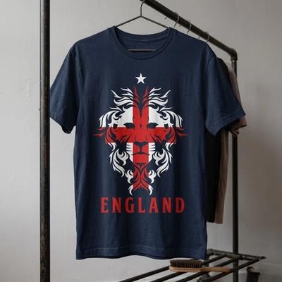 (NAVY) England Soccer St George Cross Lion Flag Fan T-Shirt S-4XL