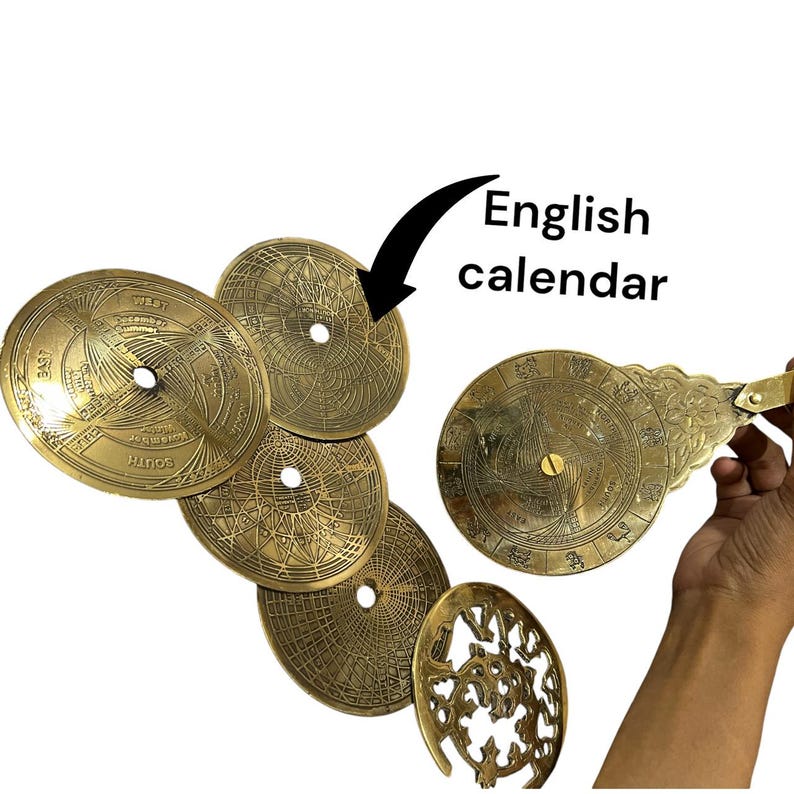 8" Messing Astrolab Kalender Englisch/Arabisch Navigationsinstrument, Marineinstrumente Armillarsphäre, Authentisches Astrolab Sammlergeschenk Replik