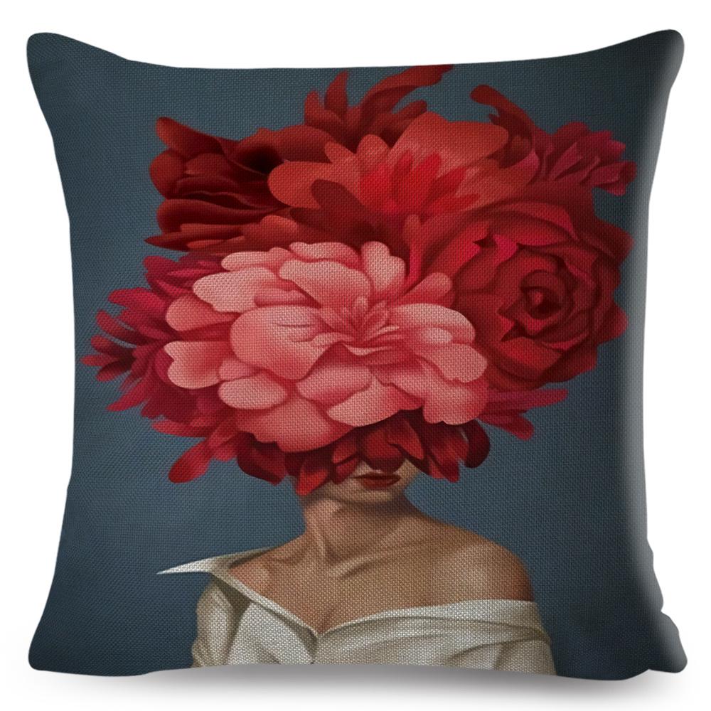 Sexy Flower Feather Women Cushion Cover Decor Harajuku Aesthetics Lady Double Print Pillowcase for Sofa Home Linen Pillow Case