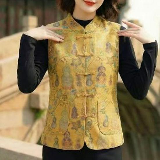 

Elegant Spring Top for Middle-Aged Women - 2026 Chinese Style Jacket Vest 5XL жовтий