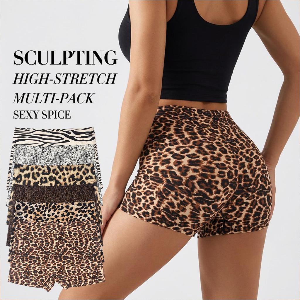 Women's European Size Leopard Print Yoga Boxer Briefs - No Roll, Stretchy & Breathable