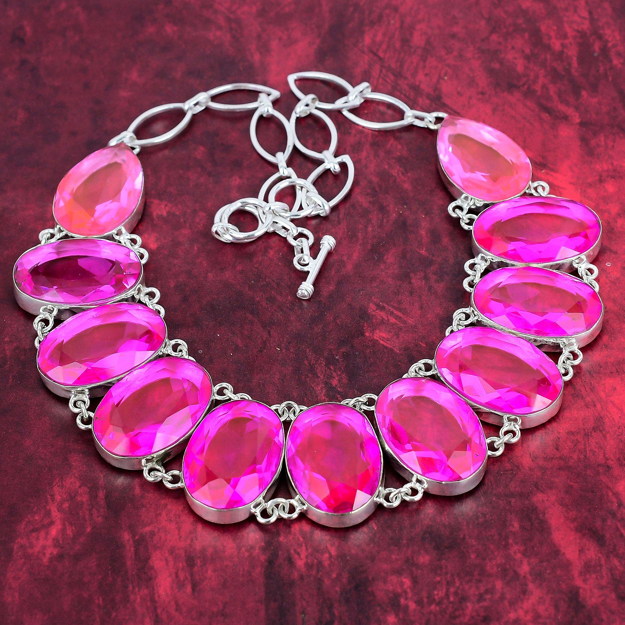 

Ожерелье с граненым розовым топазом, ювелирные изделия из стерлингового серебра 925 пробы, регулируемая цепочка ручной работы, уникальные ювелирные изделия Adjustable with 18 inches розовый