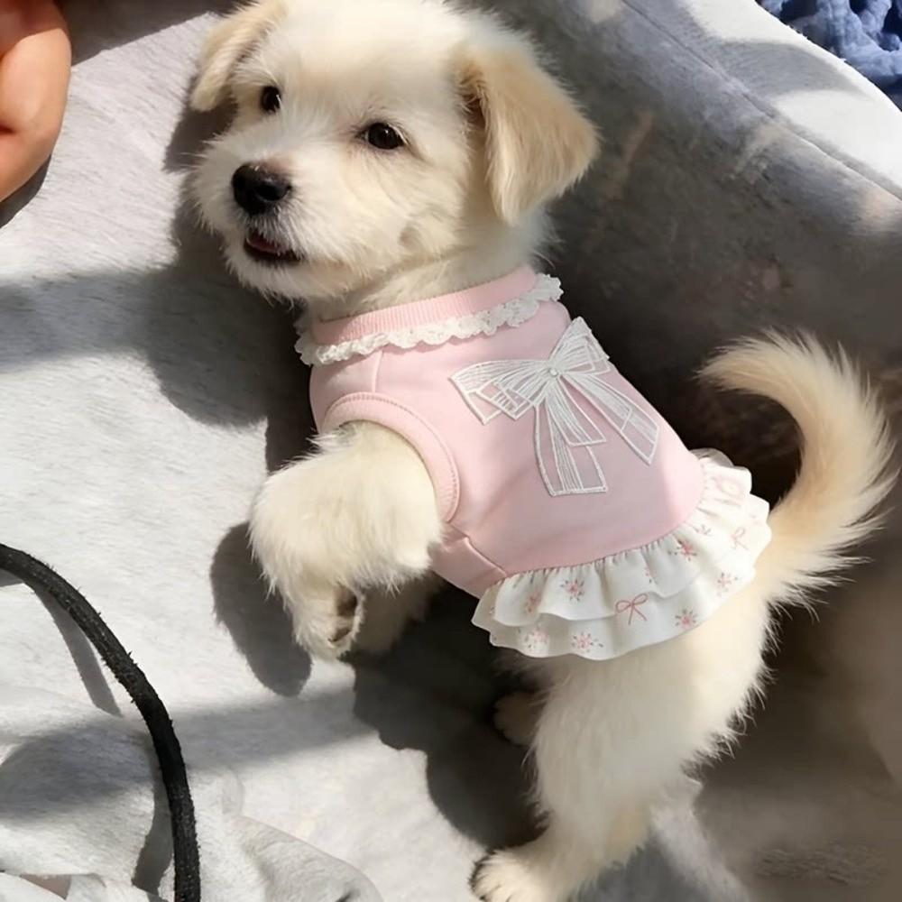 Breathable Puppy Lace Skirt Lotus Leaf Edge Dog Cooling Vest Princess Style Bow Dog Skirt Party