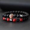 2Pcs Men Skull Bracelet Set Natural Hematite Turquoise Onyx Beaded Braclet Hip Hop Rock Riding Male Wrist Guard Accessories