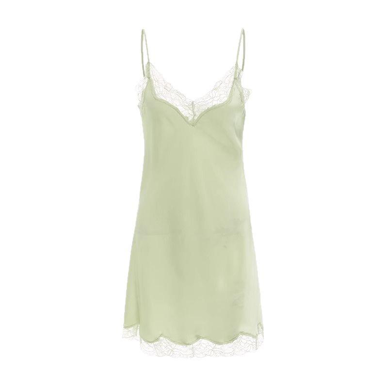 Camisón de Encaje de Seda de Hielo de Alta Gama Verano 2025 para Mujer - Estilo Puro Deseo con Almohadilla en el Pecho, Talla Grande Disponible