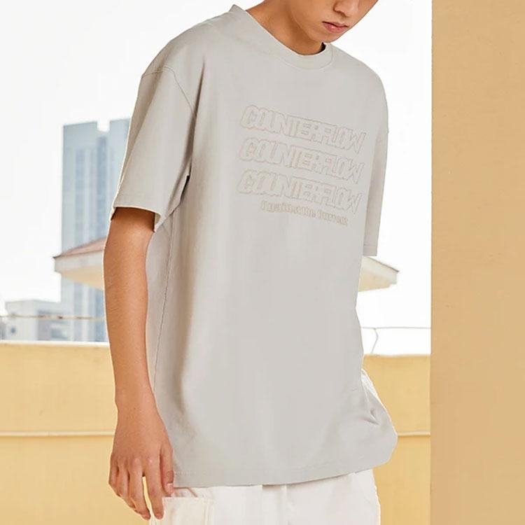 Li Ning CF Embroidered Loose Round Neck Short Sleeve T-Shirt Unisex Tops Gray Linen AHSS563-3