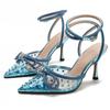 Huizhou New Rhinestone Transparent High-heeled Sandals Women's Thin Heels Pointed European and American High-heeled Shoes with Baotou Foreign Trade