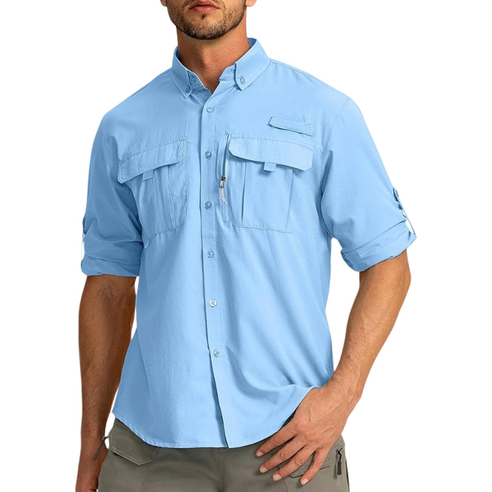 

Men s Color Casual Loose Button-Down Collar Faux Pocket Long-Sleeved Shirt XXL
