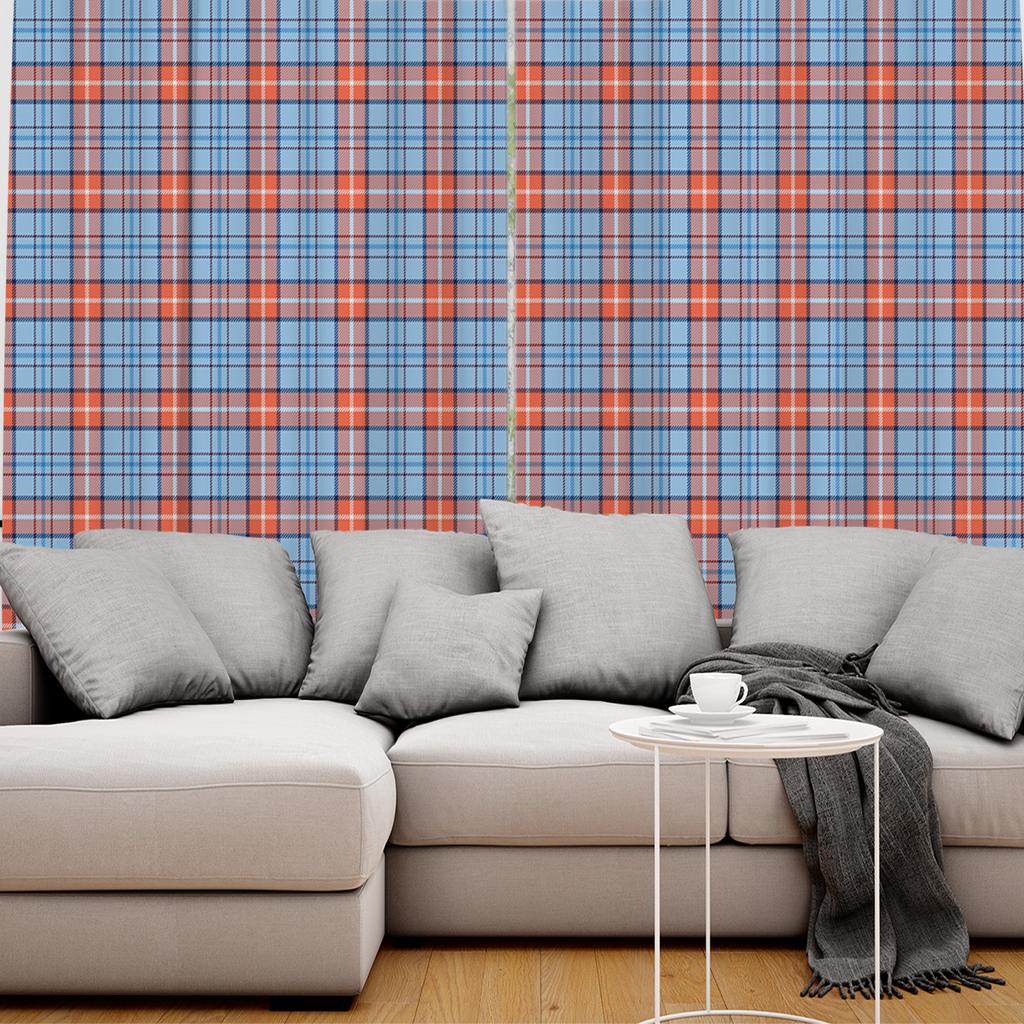 Gardiner i britisk stil med blått og oransje rutemønster Gardiner til stue Dekorative gjenstander Stue