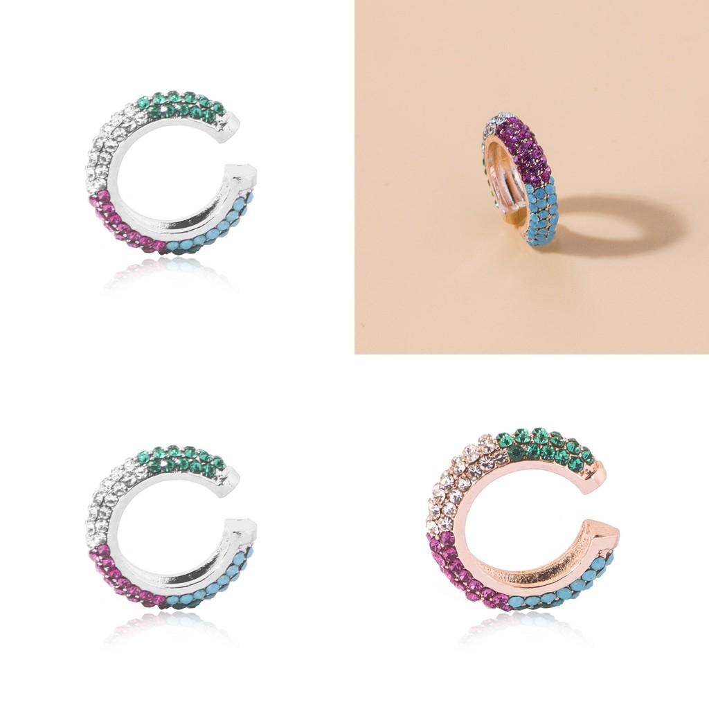 Modische Ohrclips im europäischen Stil mit Strasssteinen, Bunter Legierungsohrschmuck