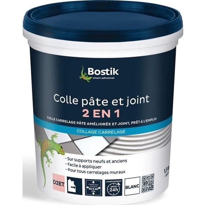 Colle Pâte Et Joint Carrelage - BOSTIK - 2 En 1 - Blanc - 1.5 Kg