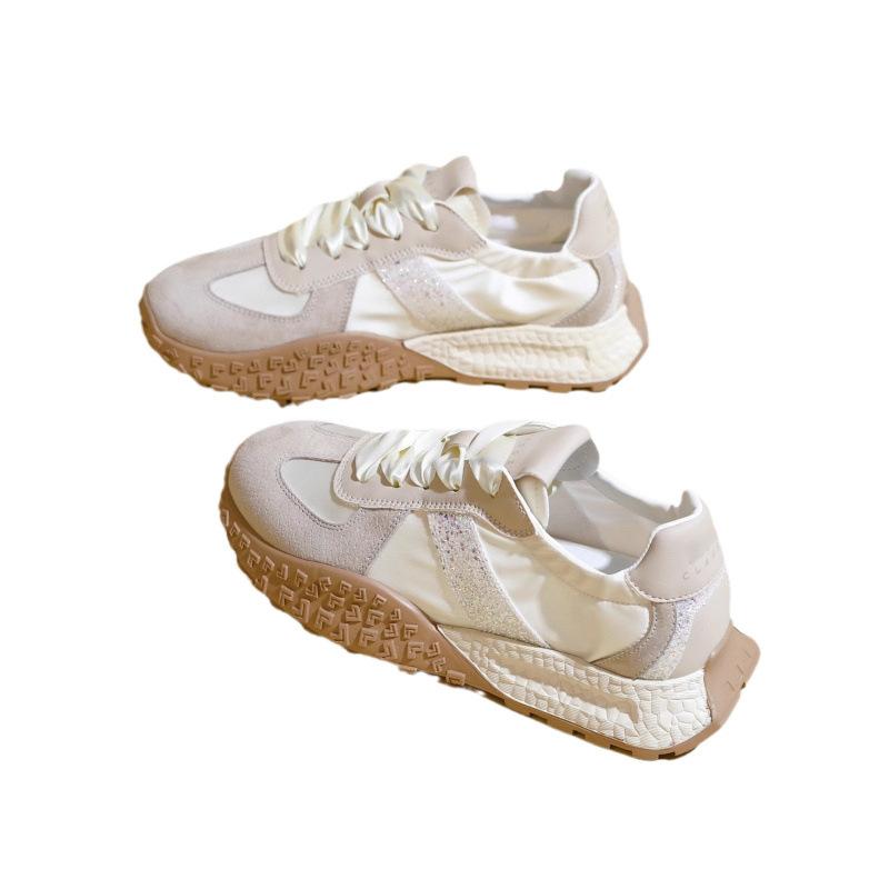 Summer New Genuine Leather Satin Thick-soled German Training Shoes for Women Silver High-end Breathable Sporty Casual C1230