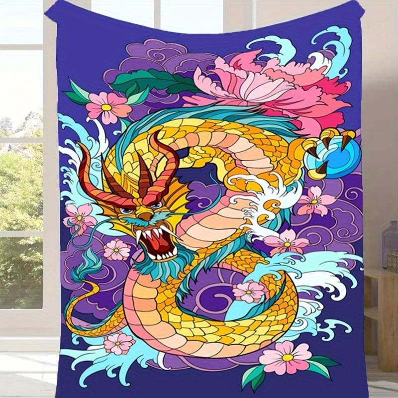 

1pc Dragon Print Blanket, Soft Warm Throw Blanket Nap Blanket for Couch Sofa Office Bed Camping Travel, Multi-purpose Gift Blanket 130cmx150cm