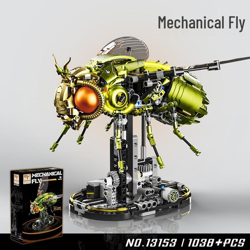 US & Japan Semi-Mechanical Shark and Movable Model Parrot Building Blocks with Lights - Punk Assembly Toy