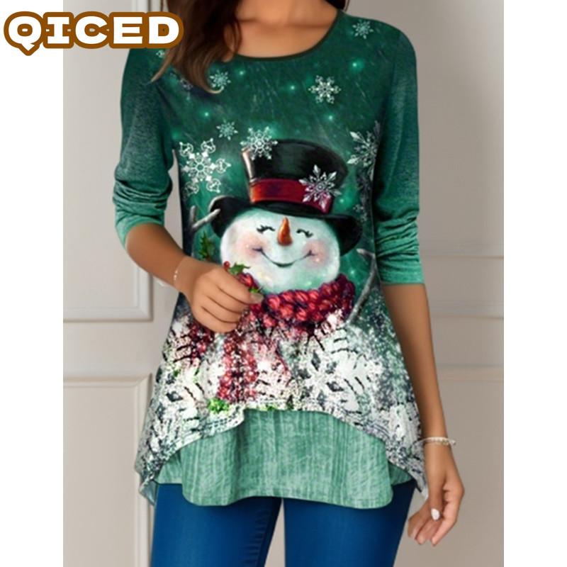 QICED Bluse e Camicie Casual da Donna alla Moda a Manica Lunga con Scollo a O
