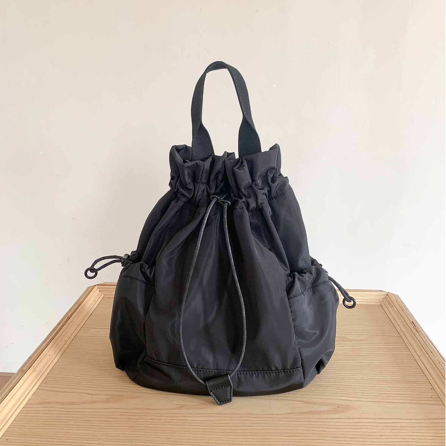 

Multi-functi Drawstring Bucket bag for women Backpack Large capacity nyl Backpacks travel female Shoulder Bags bolsos чёрный