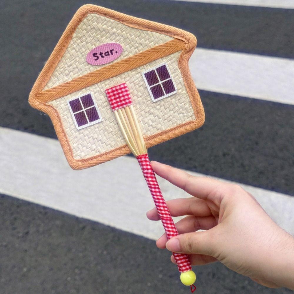 Cute Hand-Woven Fan House Design Decorative Handheld Fans Compact Cattail Fan Home Decor