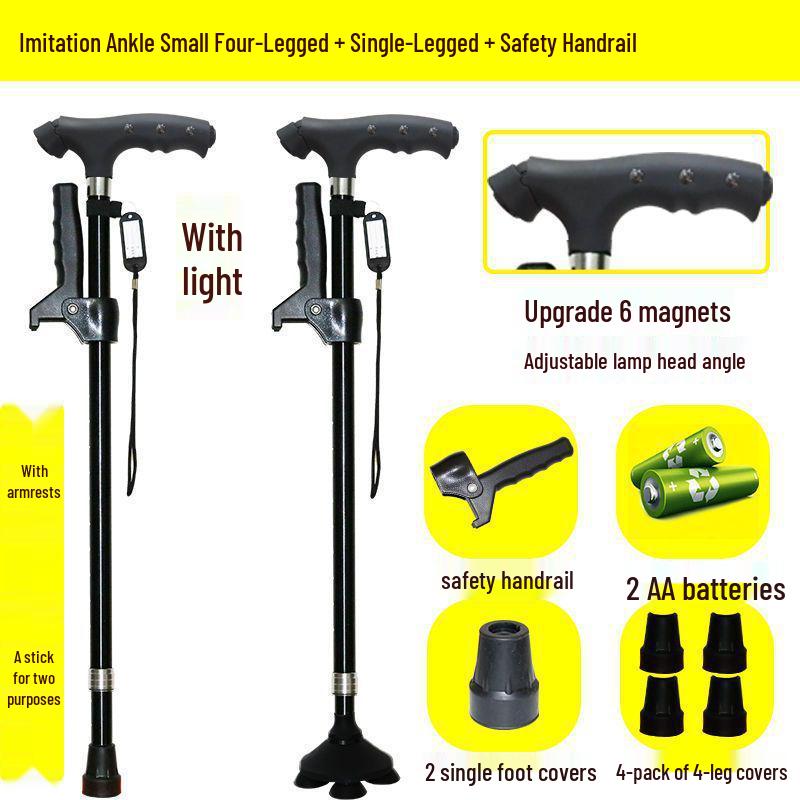 Four-Legged Aluminum Walking Cane with Light, Non-slip, Telescopic, Lightweight, Multi-functional Support for the Elderly