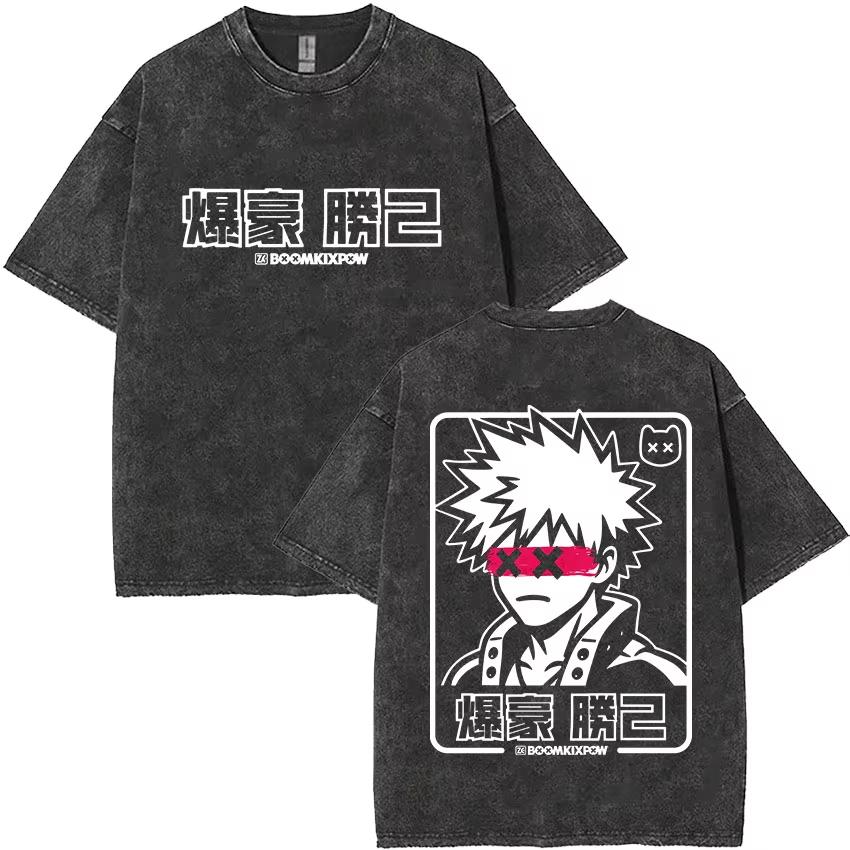 My Hero Academia T-shirt, Washed Cotton Tee with Deku & Bakugou "What Is A Hero?" Double Sided Art Print, Oversized Streetwear