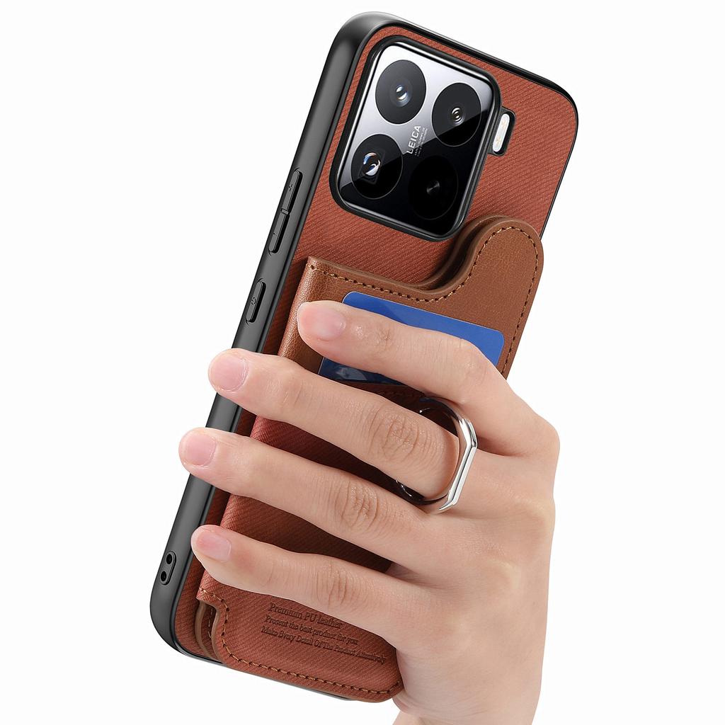 For Xiaomi 15 Pro Case with Card Holder Kickstand Leather + TPU + PC Phone Cover