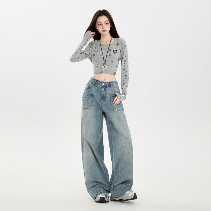 

Американские ретро женские джинсы широкого кроя с вышивкой - Коллекция Осень 2025 M