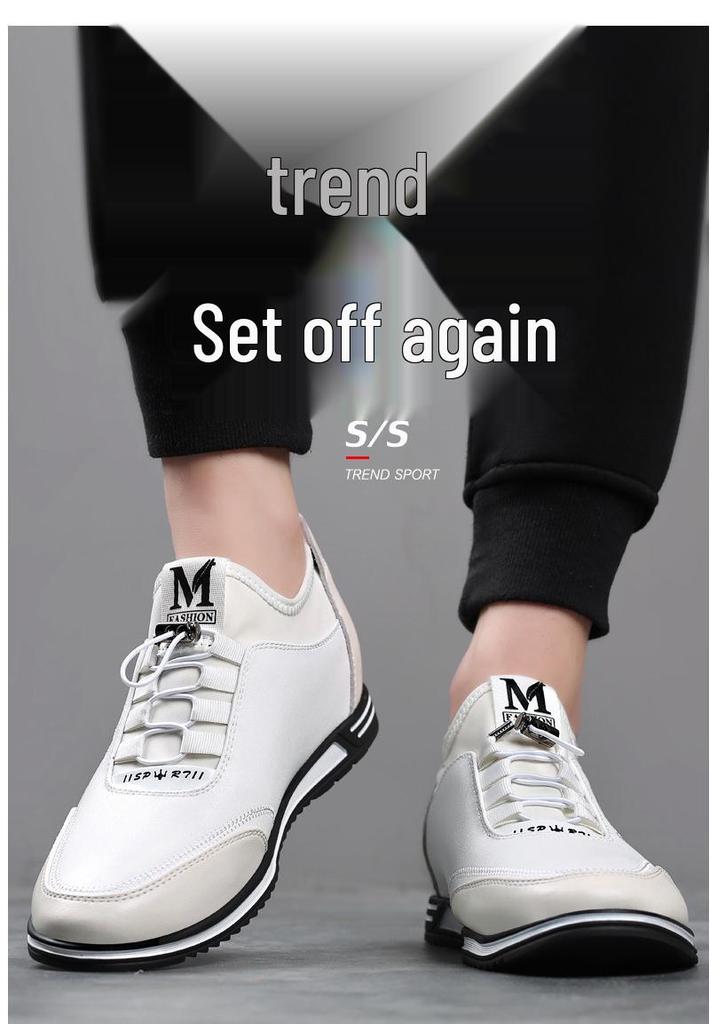 Men's British Style Leather High-Top Sneakers with Hidden Height Boost