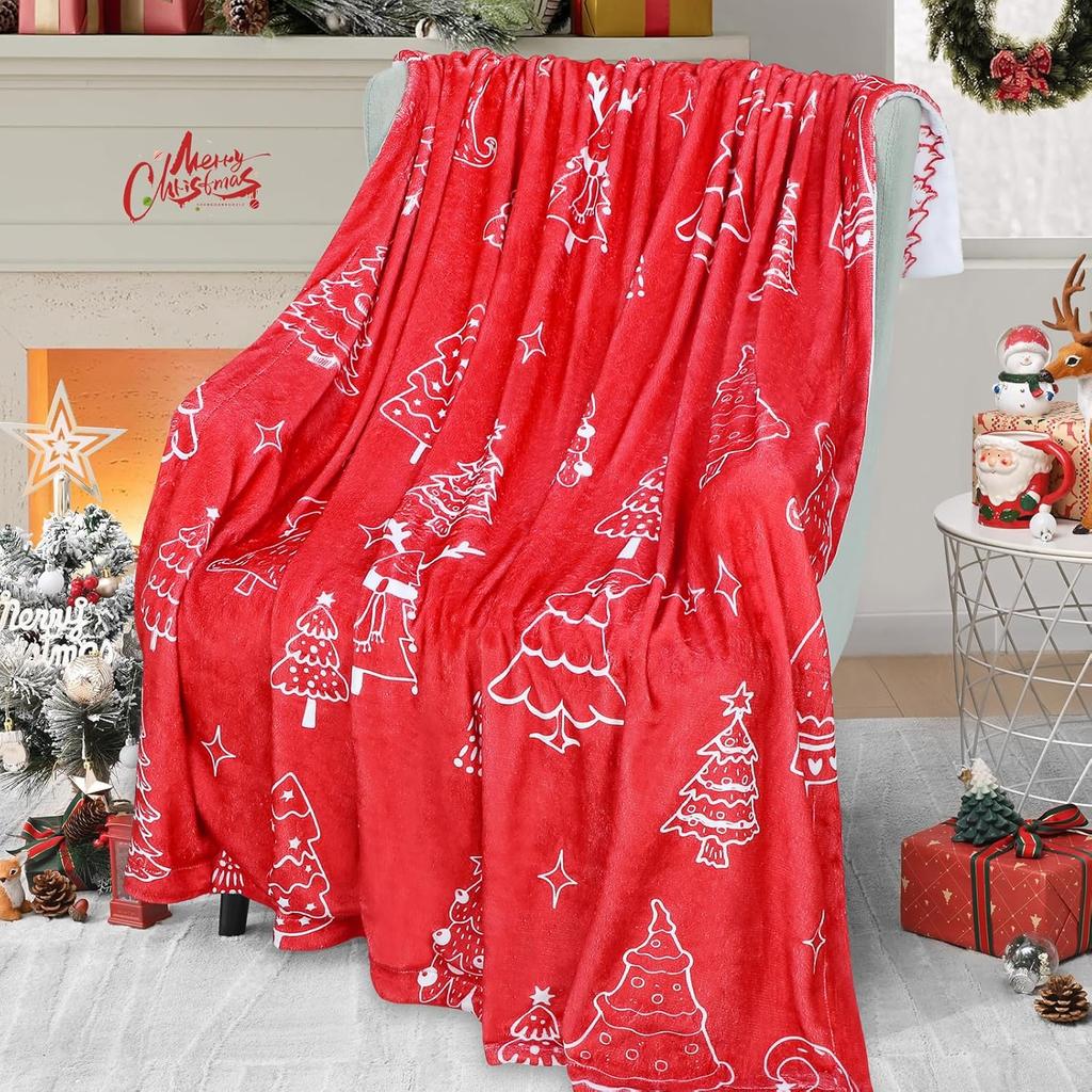 1PC Christmas Blanket Christmas Tree Christmas Throw Blanket Soft Warm Flannel Reindeer Christmas Blankets for Couch Bed Sofa