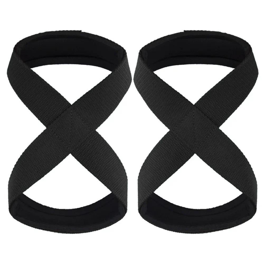 2Pcs Padded Figure 8 Straps Deadlift Wrist Support Power Lifters Gym Fitness Workout Pull-Ups Horizontal Bar