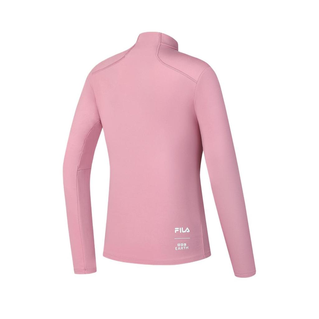 Fila X BBC EARTH Explore Series Comfortable Soft Stand Collar Long Sleeve Regular T-Shirt Women Tops Purple Pink A11W447202F-PK