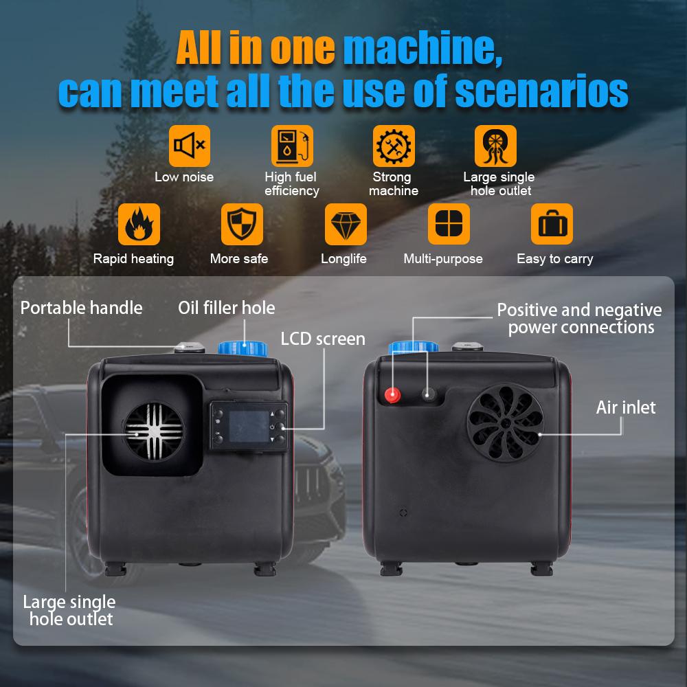 12V&24V Diesel Air Heater All-In-One Car Heater With LCD Switch Silencer Remote or Car Truck Boat RV Parking Diesel Heater 5-8kw