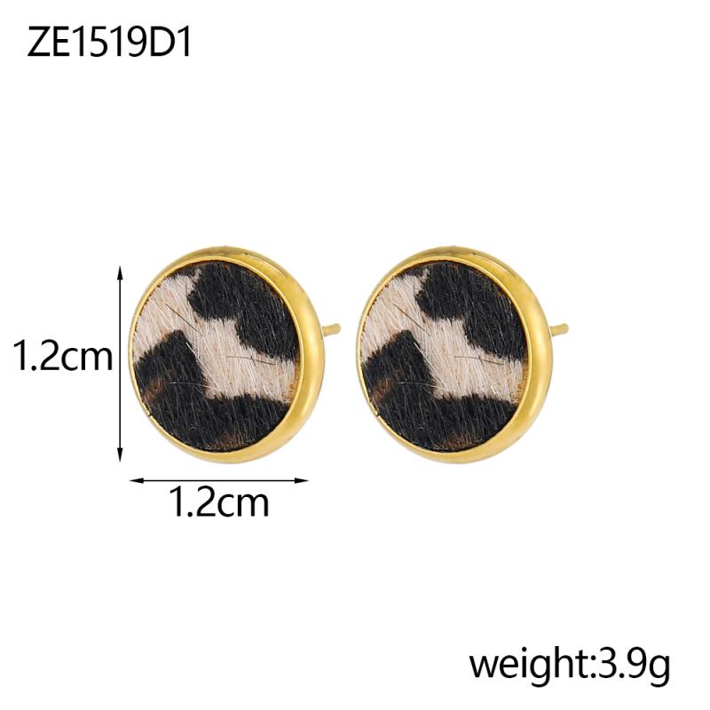 

CARLIDANA Stainless Steel Geometric Open Bracelet Women Retro Exaggerated Leopard Print Leather Bangle Ring Earrings Set