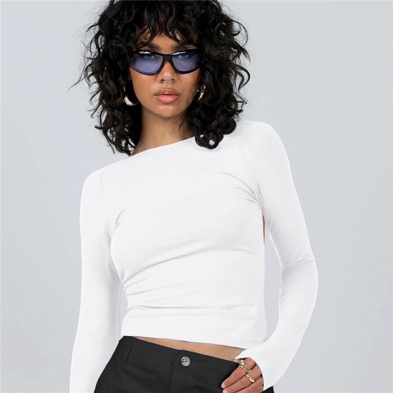 Damen Slim Top Langarmshirts Basic Crop Tops Ausgehmode Einfarbig Rundhals Layer Slim Fit Tops
