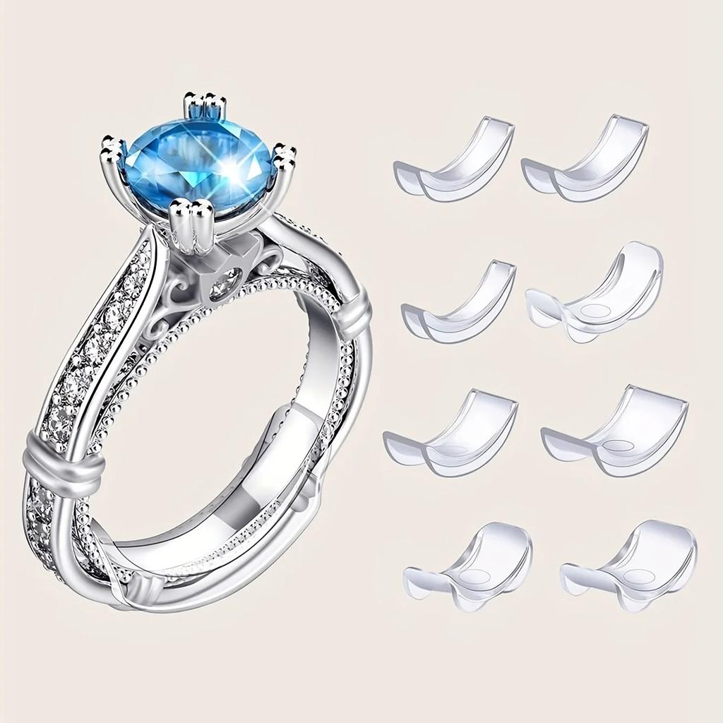 8pcs Pack Plastic Ring Size Adjuster Pads - Invisible Ring Sizer Reducer for Loose Rings-Comfortable &Secure