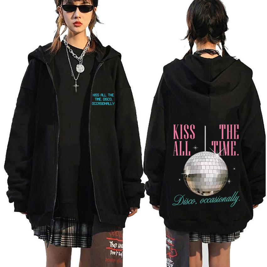 Kiss All The Time Disco Occasionally Zip Up Hoodie Autumn Winter Men Women Fashion Zip Up Jacket Sweatshirt S