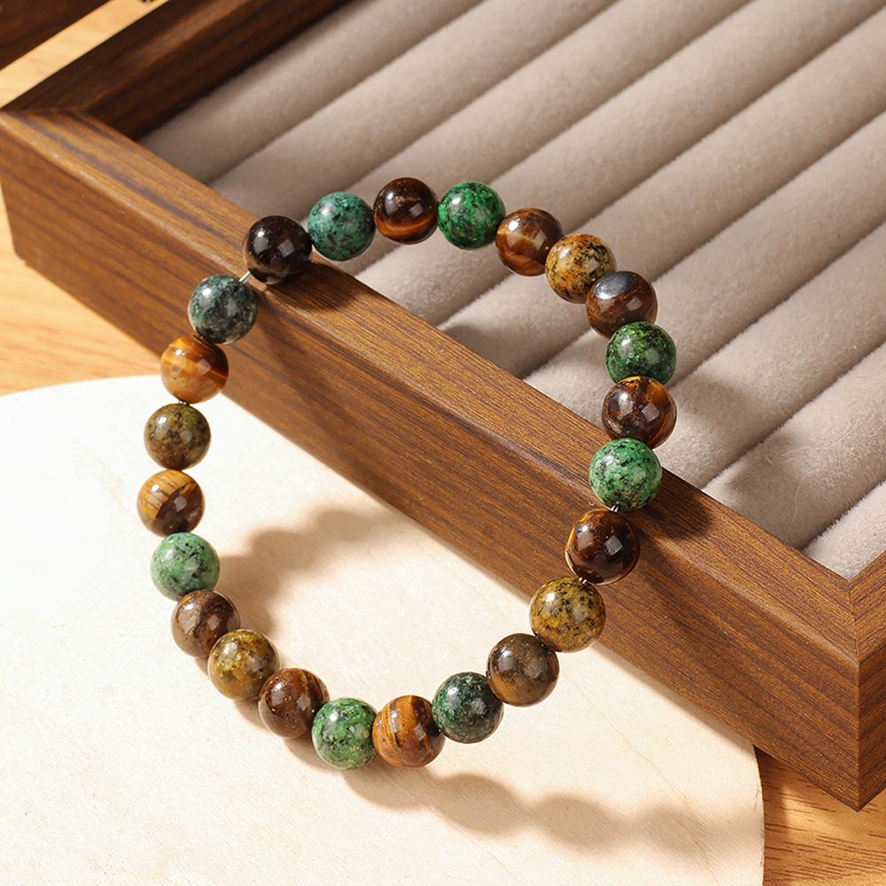 Festive Gifts Earthy Green And Brown Stone Beaded Bracelet Fashion Jewelry For Unisex Daily Wear Stylish And Easy To Match Accessory