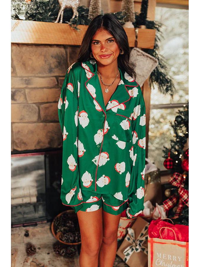 

Европейский и американский рождественский атласный пижамный комплект из двух частей с принтом Double Extra Large