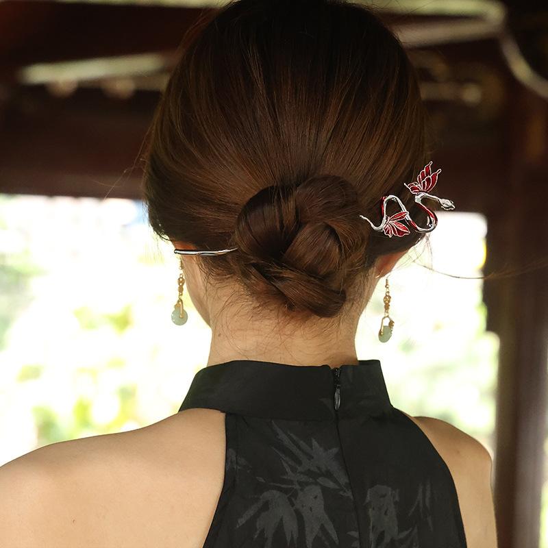 1Pcs Metal Flower Hair Pin Snake Hairpin Vintage Chinese Style Hair Stick Plate Hair Retro Hair Clip Hair Accessory