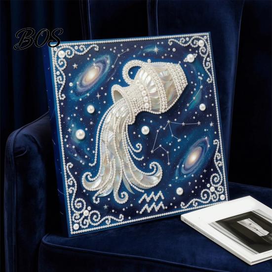 Faux Pearl Painting Crafts DIY Kit, 12 Constellation Rhinestone Art Set for Handmade Kit Adults Beginners, Wooden Frame Fake Wall Decoration Beginners