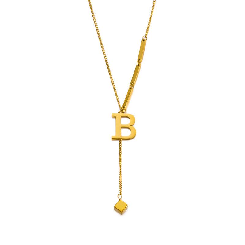 Stainless Steel Letter Necklace with Long Tassel Pendant for Women