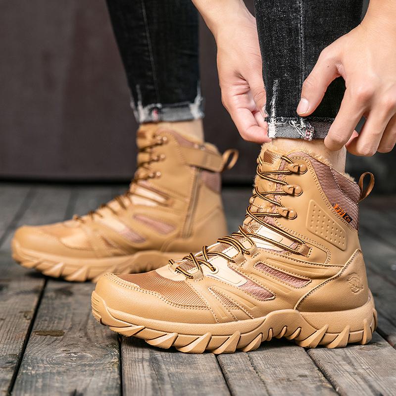 Neue Winter Herren Arbeitsstiefel Dicke Warme Plüsch Schneestiefel Outdoor Rutschfeste Wanderstiefel Hoher Schaft Herren Motorradstiefel Stiefeletten