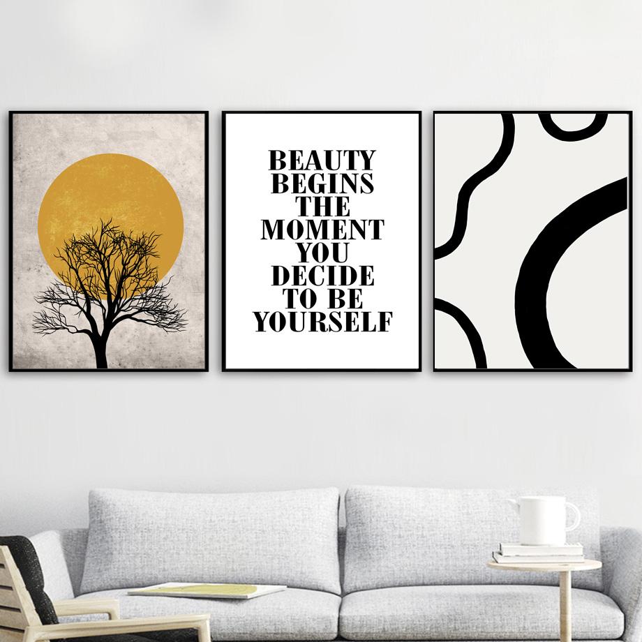 Abstract Landscape Wall Art Tree Sun Desert Quotes Nordic Posters and Prints Canvas Painting Wall Pictures for Living Room Decor