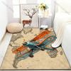 Retro Airplane and Map Pattern Carpet for Bedroom Living Room Bedside Sofa Floor Mat Modern Home Decor Area Rug Large Size