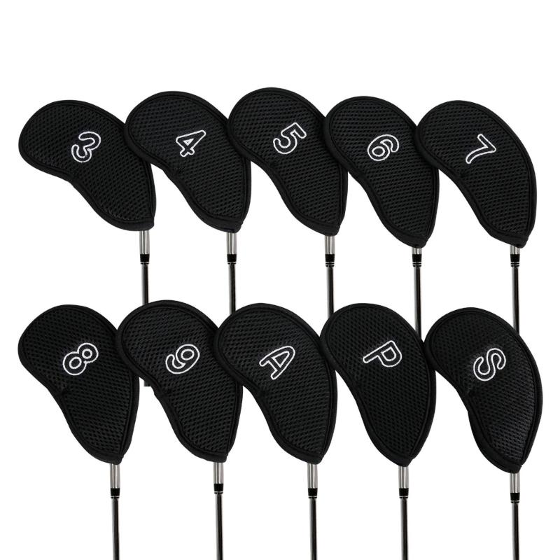 10Pcs Golf Head Headcover Sets, Mesh Fabric Golf Iron Head Covers Golf Wedges Cover with Big Numbers for Golf Club Head