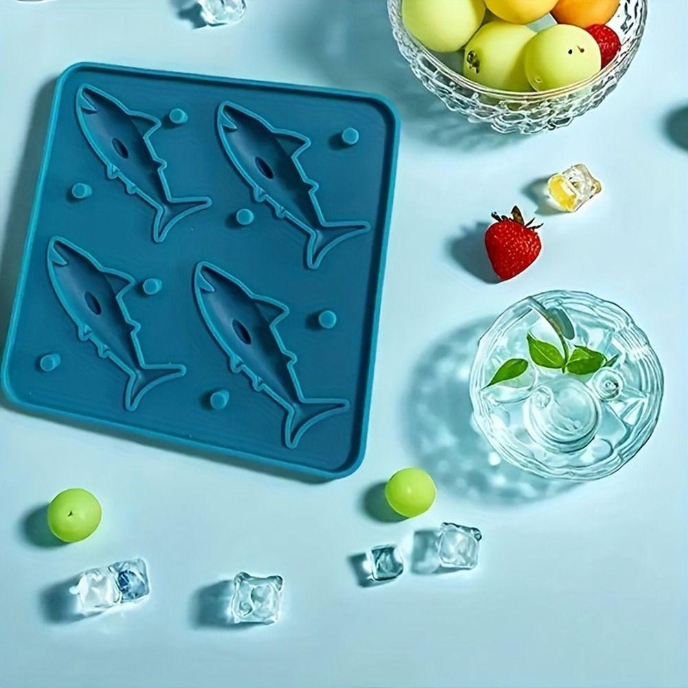 2PCS Silicone Shark Shaped Ice Mold 4-Cavity Shark Ice Cube Maker Cute Shark Whiskey Ice Mold  Party